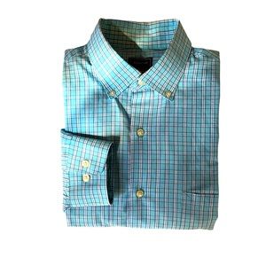 Arrow Men's Fitted Long Sleeve Dress Shirt Blue White Plaid Sz 15.5-34/35